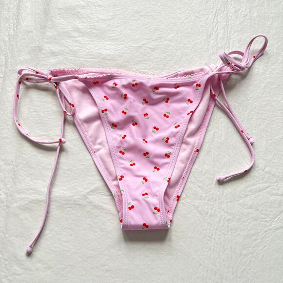Betty Jade bikini bottoms extra large cherry print pink red side tie fruit swim - Picture 1 of 3